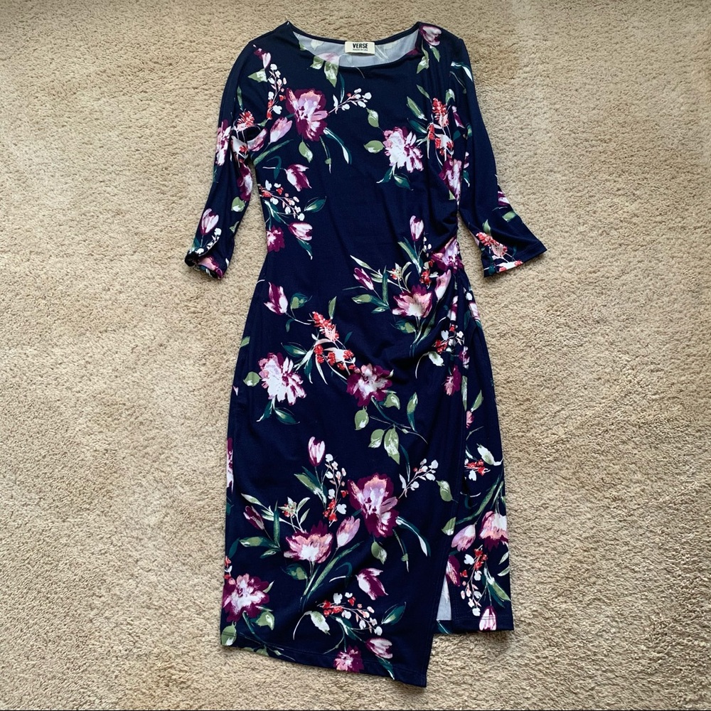 Faux wrap floral dress